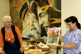 Lois Maxwell Being Presented with her 60th Birthday Doodle Art